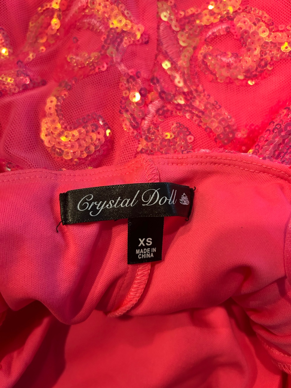 Crystal Doll Hot Pink Sequin Floral Slip Dress - Picture 3 of 3